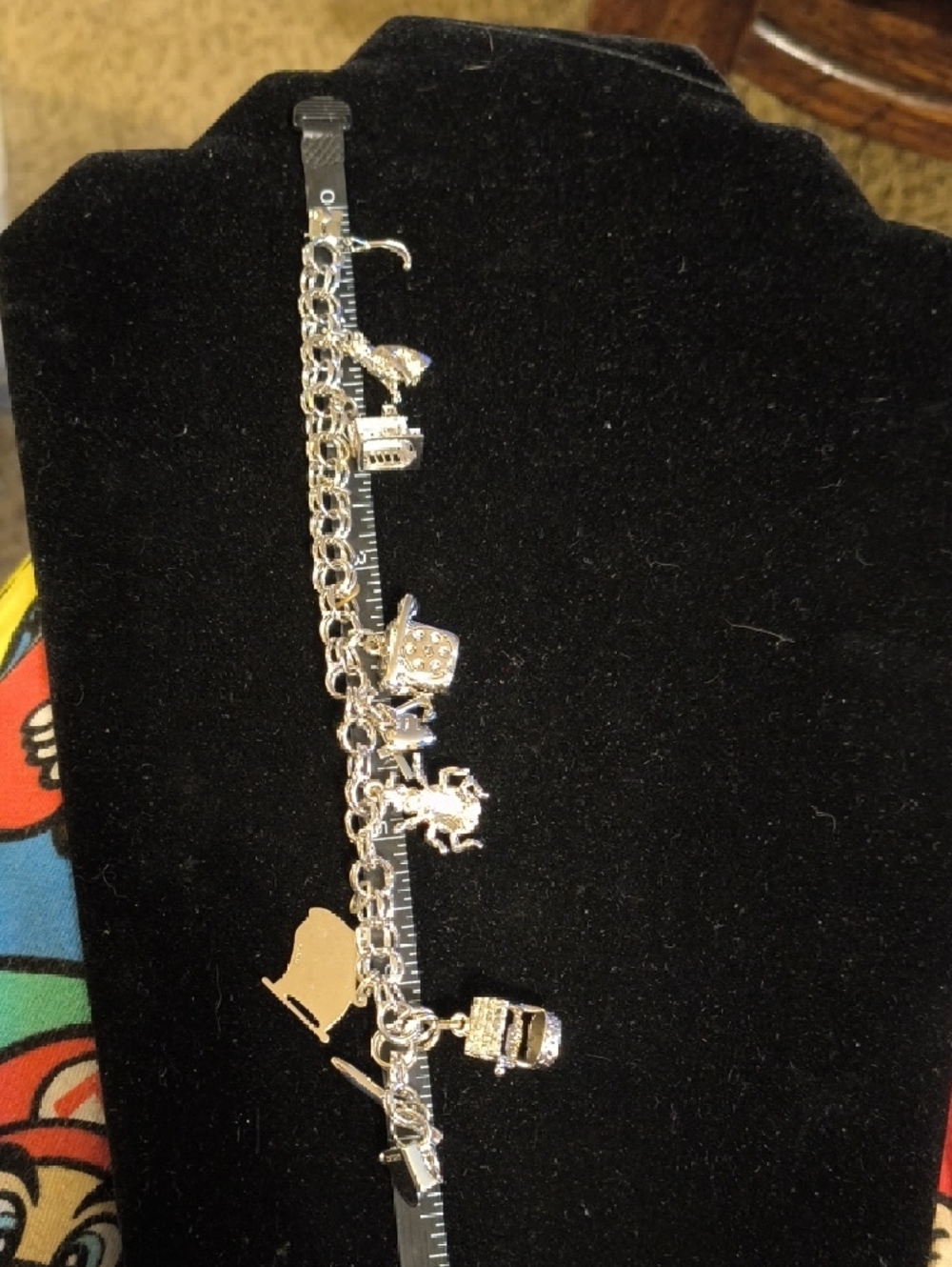 Sterling Silver Charm Bracelet with Enamel American Flag And Lady Bug - Picture 7 of 8